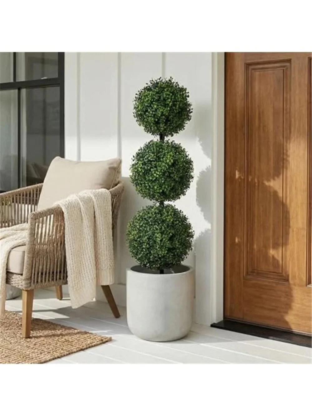 Artificial Boxwood Topiary Tree Triple Ball Faux Plant Indoor Outdoor Decor 36